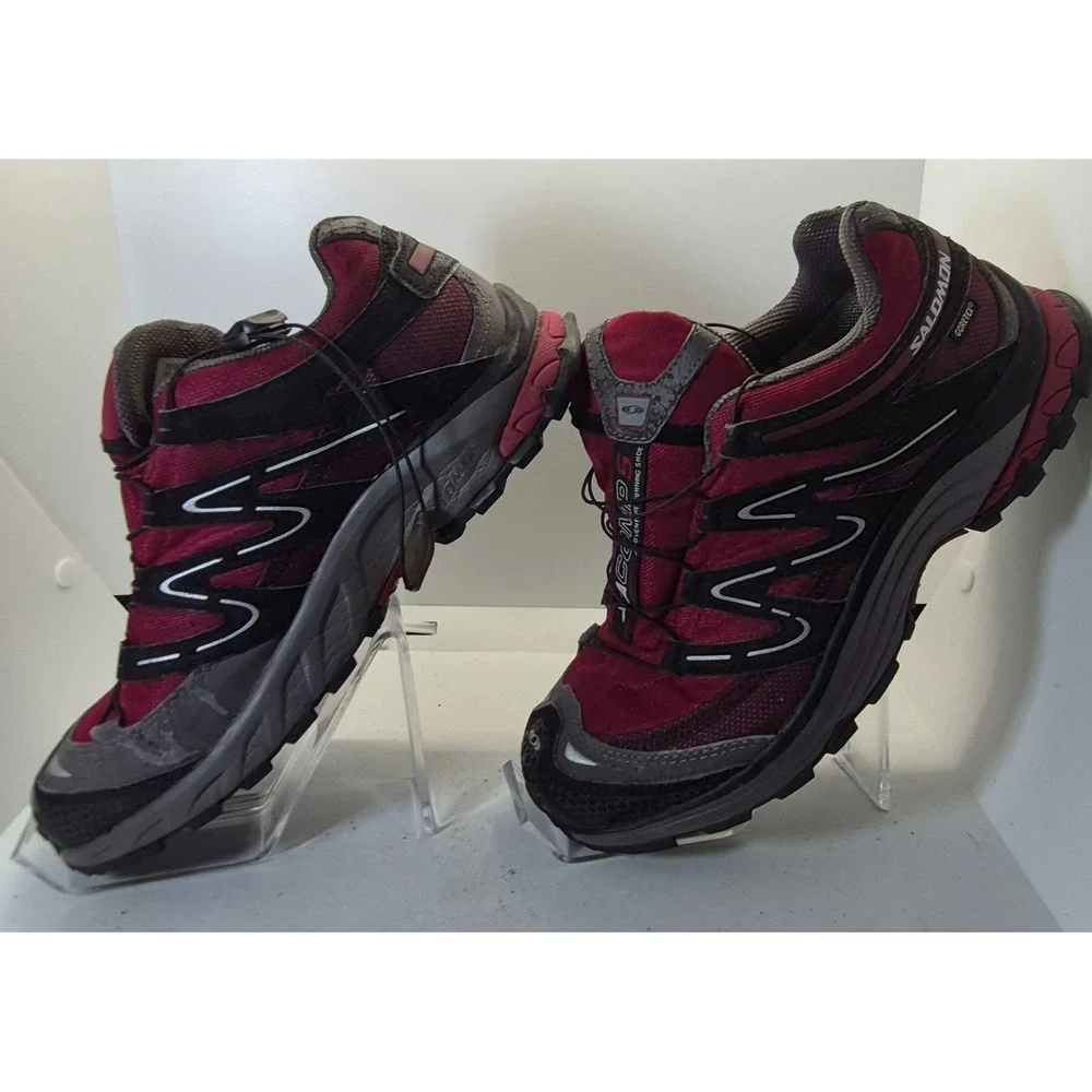 Salomon XA Comp 5 Trail Running Shoes 8.5 Burgundy Grey Gore-Tex Hiking Sneakers